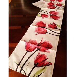 Floral Table Runner Spring Decor Farmhouse Cottage Dining Red Decorative Cloth